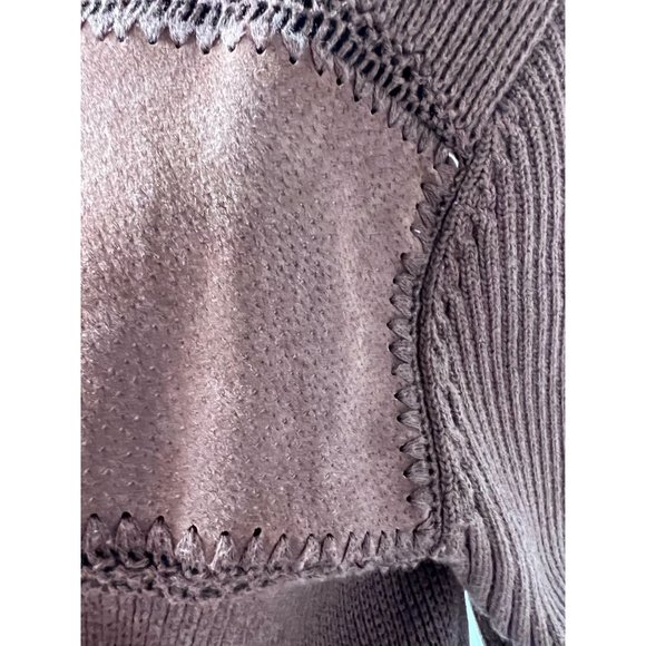 Evan-Picone Suede Blocked Cardigan Sweater M Brown Cotton and Leather - Picture 11 of 15